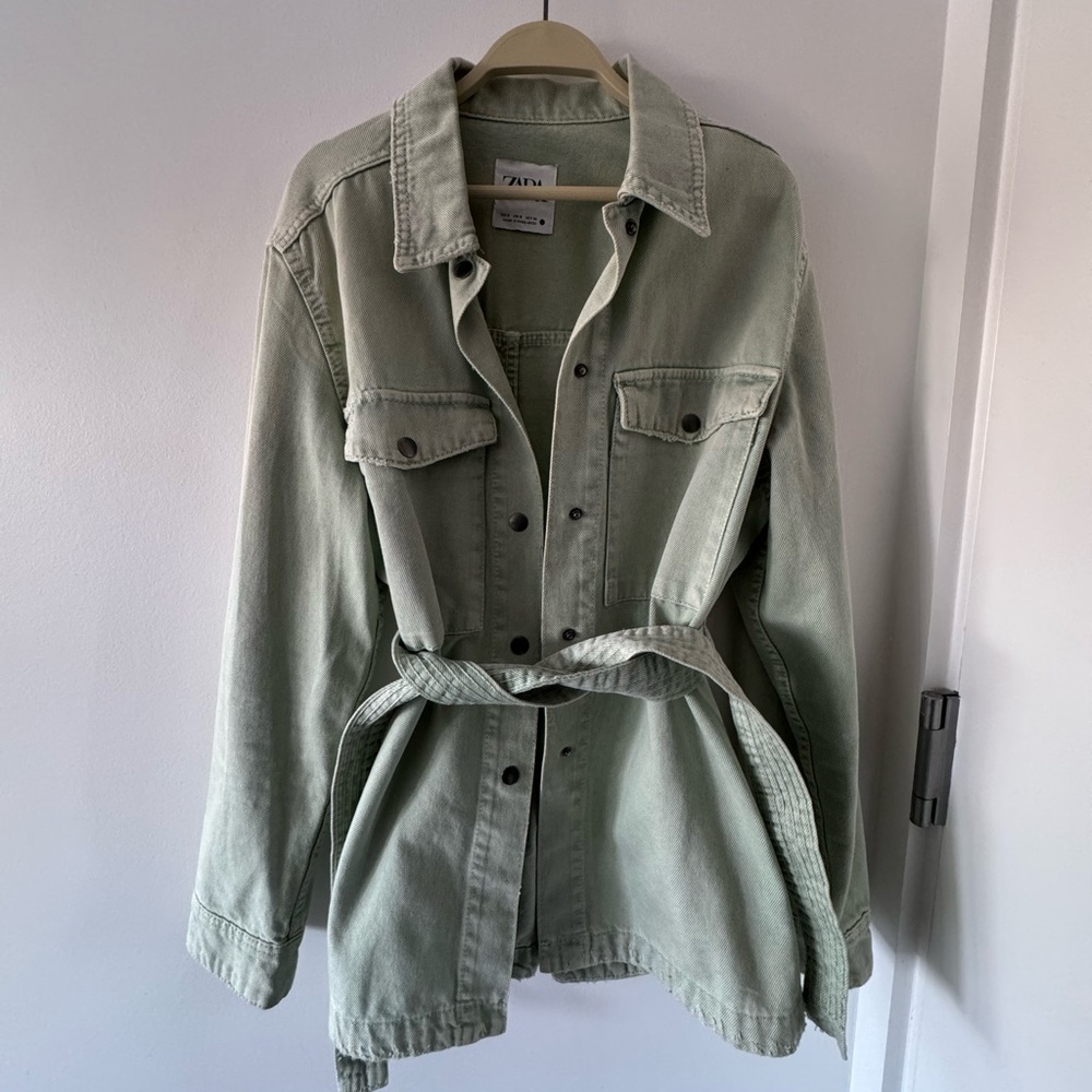 Zara Aqua Jeans Jacket with On and Off Belt - Sz S